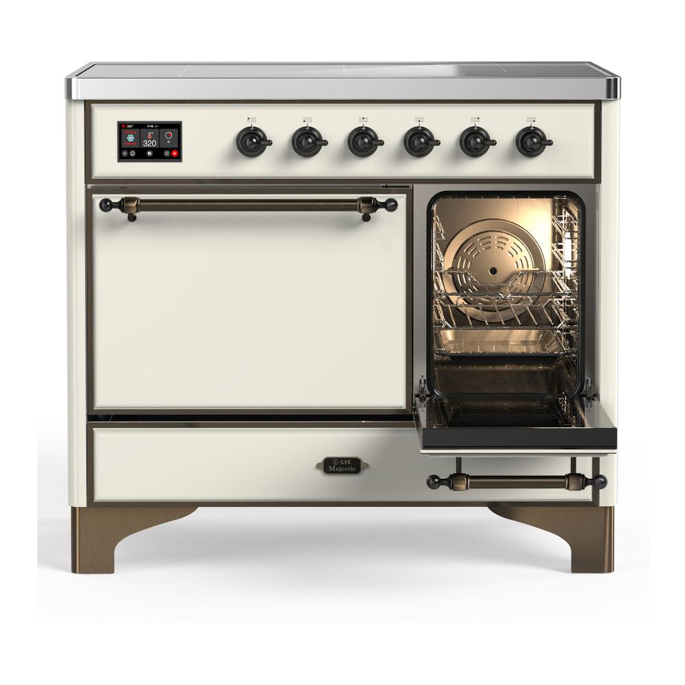 ILVE UMDIB40QNR3AWB Majestic III 40 inch Induction Range with 6 Elements, 3.82 cu. ft. Total Oven Capacity (Solid Door, Antique White, Burnished)