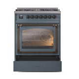 ILVE UN30NMPBGBLP Nostalgie II Noblesse 30 inch Dual Fuel Range (Liquid Propane, Triple Glass Door, Blue Grey, Burnished)