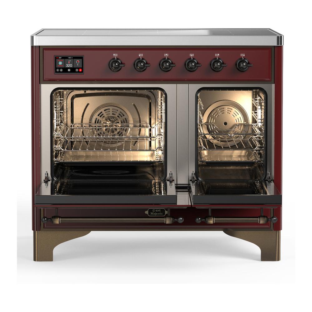 ILVE UMDIB40QNR3BUB Majestic III 40 inch Induction Range with 6 Elements, 3.82 cu. ft. Total Oven Capacity (Solid Door, Burgundy, Burnished)