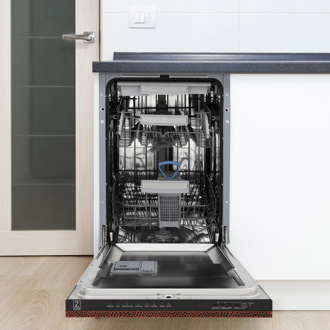 ZLINE 18" Tallac Series 3rd Rack Top Control Dishwasher with Traditional Handle, 51dBa [Color: Hand Hammered Copper]