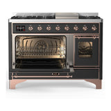 ILVE UM48FNR3MGPLP Majestic III 48 inch Dual Fuel Range with 8 Burners and Griddle, Dual Function Burner up to 25,000 BTU (Liquid Propane, Triple Glass Door, Graphite Matte, Copper)