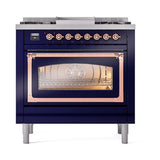 ILVE UN36FNMPMBP Nostalgie II Noblesse 36 inch Dual Fuel Range (Natural Gas, Triple Glass Door, Midnight Blue, Copper)