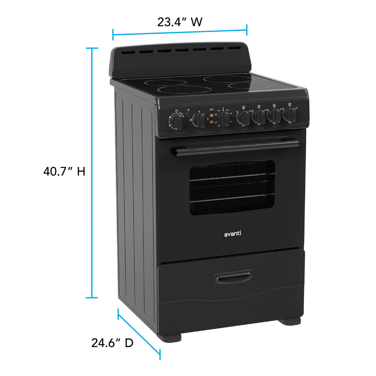 Avanti 24-Inch Freestanding Electric Range with Ceramic Glass Cooktop, in Black (CERU240P1B)