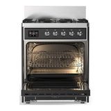 ILVE UM30NR3MGCLP Majestic III 30 inch Dual Fuel Range with 5 Black Brass Burners, Dual Function Burner up to 25,000 BTU (Liquid Propane, Triple Glass Door, Graphite Matte, Chrome)