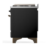 ILVE UM48FNR3BKBLP Majestic III 48 inch Dual Fuel Range with 8 Burners and Griddle, Dual Function Burner up to 25,000 BTU (Liquid Propane, Triple Glass Door, Glossy Black, Burnished)