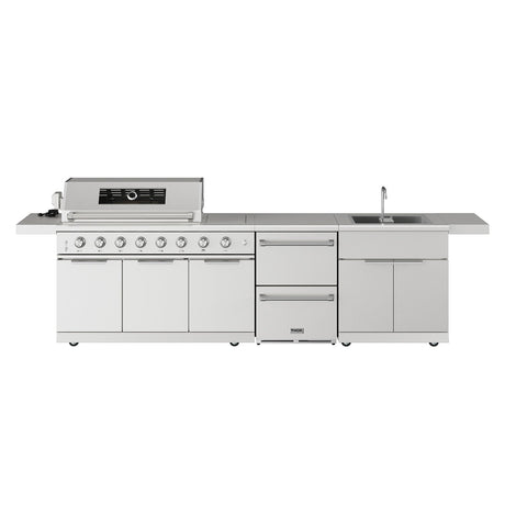 10 Ft. Outdoor Kitchen Island With Gas Grill & Side Burner, Sink & Drawer 77,000 BTU - Stainless Steel