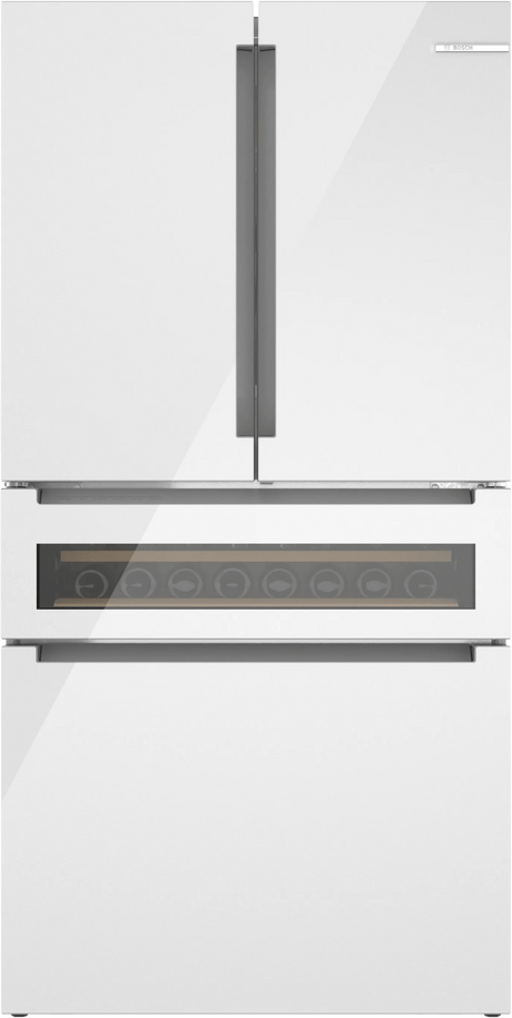 800 Series French Door Bottom Mount Refrigerator, Glass door 36" White, Total No Frost
