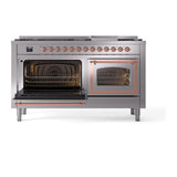 ILVE UN60FNMPSSPLP Nostalgie II Noblesse 60 inch Dual Fuel Range (9 Sealed Burners + Griddle, Liquid Propane, Triple Glass Door, Stainless Steel, Copper)