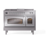 ILVE UN48FSNMPSSC Nostalgie II Noblesse 48 inch Dual Fuel Range (5 Sealed Burners + Griddle + French Top, Natural Gas, Triple Glass Door, Stainless Steel, Chrome)