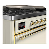 ILVE UM48FSQNR3AWGLP Majestic III 48 inch Dual Fuel Range with 5 Black Brass Burners, Griddle and French Top, Dual Function Burner up to 25,000 BTU (Liquid Propane, Solid Door, Antique White, Brass)