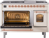 Nostalgie II 48 Inch Dual Fuel Liquid Propane Freestanding Range in Antique White with Copper Trim