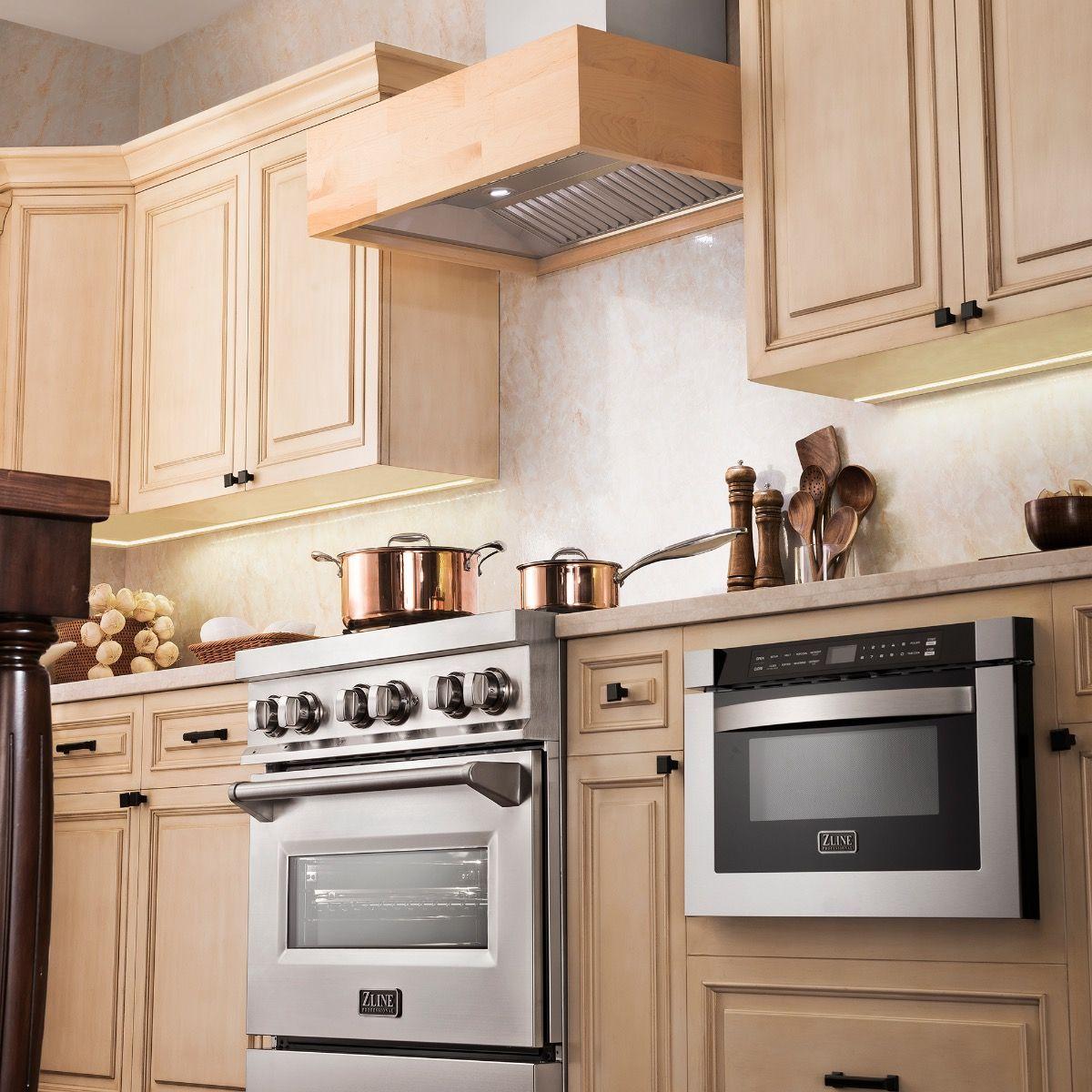 ZLINE 48 in. 1200 CFM Designer Series Wooden Wall Mount Range Hood in Butcher Block (681M-48)