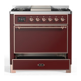 ILVE UM36FQNR3BUPLP Majestic III 36 inch Dual Fuel Range with 6 Black Brass Burners and Griddle, Dual Function Burner up to 25,000 BTU (Solid Door, Burgundy, Copper, Liquid Propane)