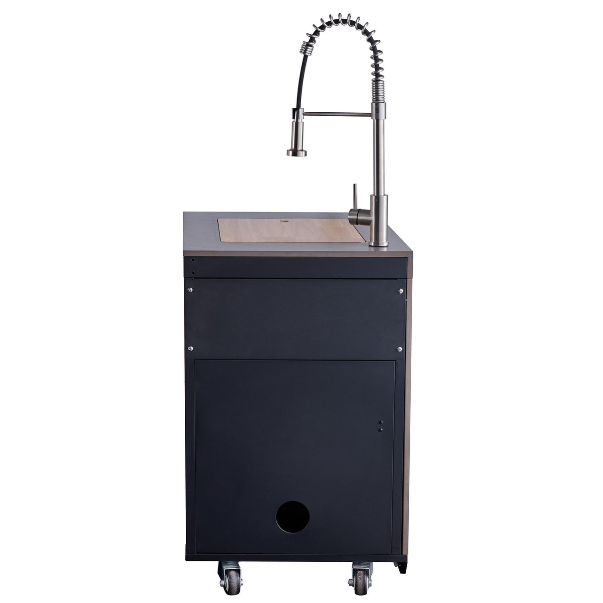 Forno Rimini Outdoor Kitchen 30" BBQ 62,600 BTU, 3 Burners with Sear & Rotisserie, 2.4 cu.ft. Beverage Center, Stainless Steel Sink, Black Cabinets & Gray Sintered Stone Countertop
