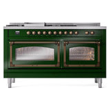 ILVE UN60FSNMPEGB Nostalgie II Noblesse 60 inch Dual Fuel Range (7 Sealed Burners + Griddle + French Top, Natural Gas, Triple Glass Door, Emerald Green, Burnished)