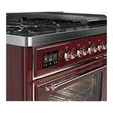 ILVE UM48FNR3BUP Majestic III 48 inch Dual Fuel Range with 8 Burners and Griddle, Dual Function Burner up to 25,000 BTU (Natural Gas, Triple Glass Door, Burgundy, Copper)