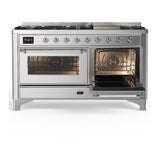 ILVE UM60FNR3SSC Majestic III 60 inch Dual Fuel Range with 9 Burners and Griddle, Dual Function Burner up to 25,000 BTU (Natural Gas, Triple Glass Door, Stainless Steel, Chrome)