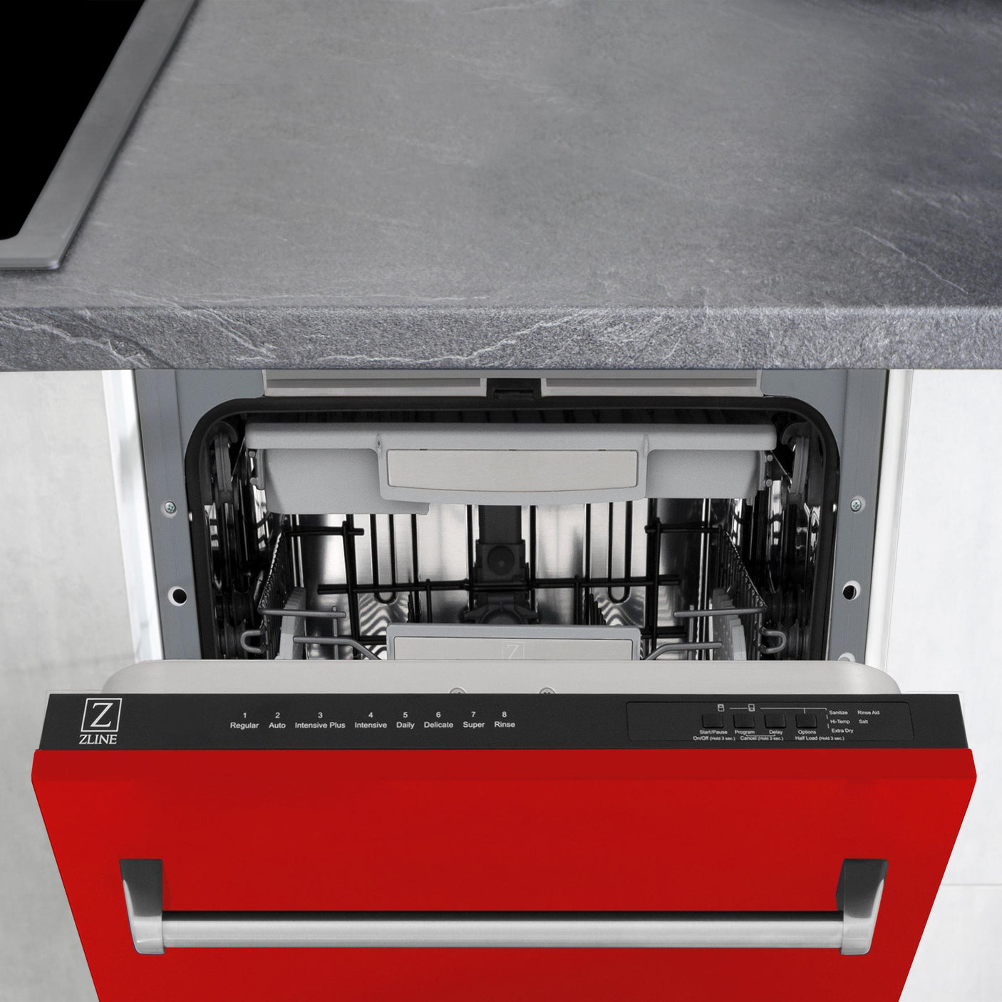 ZLINE 18" Tallac Series 3rd Rack Top Control Dishwasher with Traditional Handle, 51dBa [Color: Red Matte]
