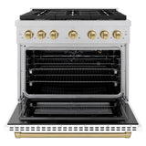 ZLINE Autograph Edition 36 in. 5.2 cu. ft. 6 Burner Gas Range with Convection Gas Oven in DuraSnow' Stainless Steel with White Matte Door and Champagne Bronze Accents (SGRSZ-WM-36-CB)