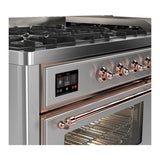 ILVE UM60FNR3SSPLP Majestic III 60 inch Dual Fuel Range with 9 Burners and Griddle, Dual Function Burner up to 25,000 BTU (Liquid Propane, Triple Glass Door, Stainless Steel, Copper)