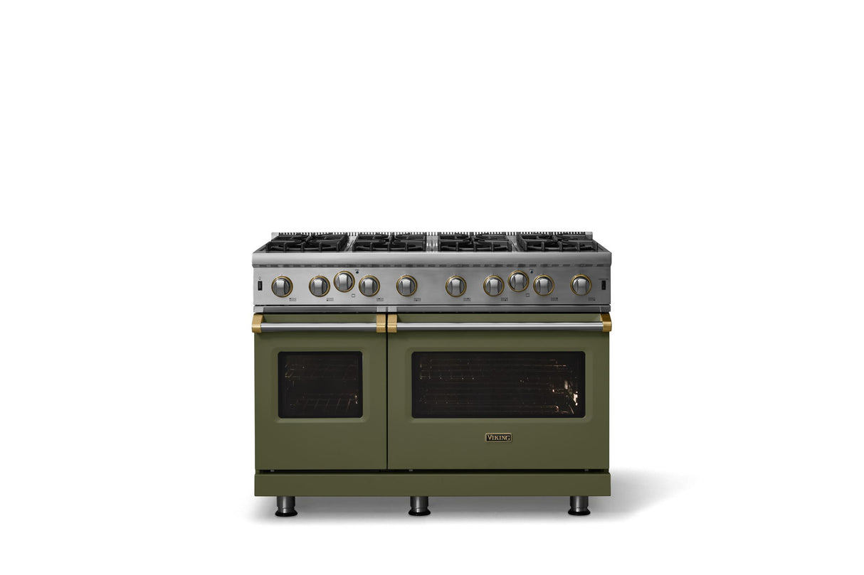 48"W. Open Burner Gas Range (Finish: Martini, Trim: Brushed Brass, Fuel: Propane)