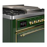 ILVE UM36FQNR3EGG Majestic III 36 inch Dual Fuel Range with 6 Black Brass Burners and Griddle, Dual Function Burner up to 25,000 BTU (Solid Door, Emerald Green, Brass, Natural Gas)