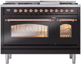 Nostalgie II 48 Inch Dual Fuel Liquid Propane Freestanding Range in Glossy Black with Copper Trim