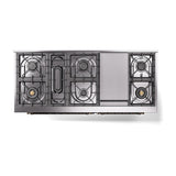 ILVE UN60FNMPWHB Nostalgie II Noblesse 60 inch Dual Fuel Range (9 Sealed Burners + Griddle, Natural Gas, Triple Glass Door, White, Burnished)