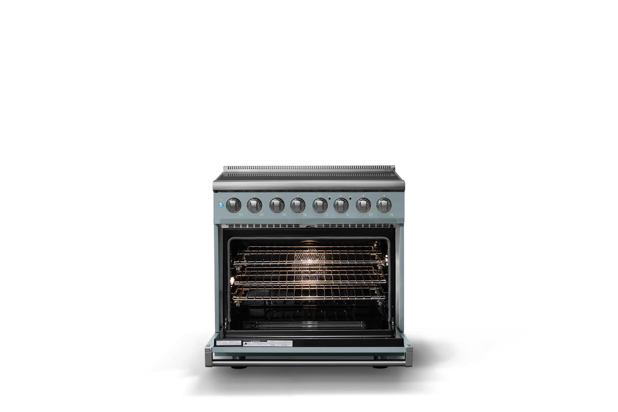 36"W. Induction Range (Finish: November Sky, Trim: Polished Chrome)