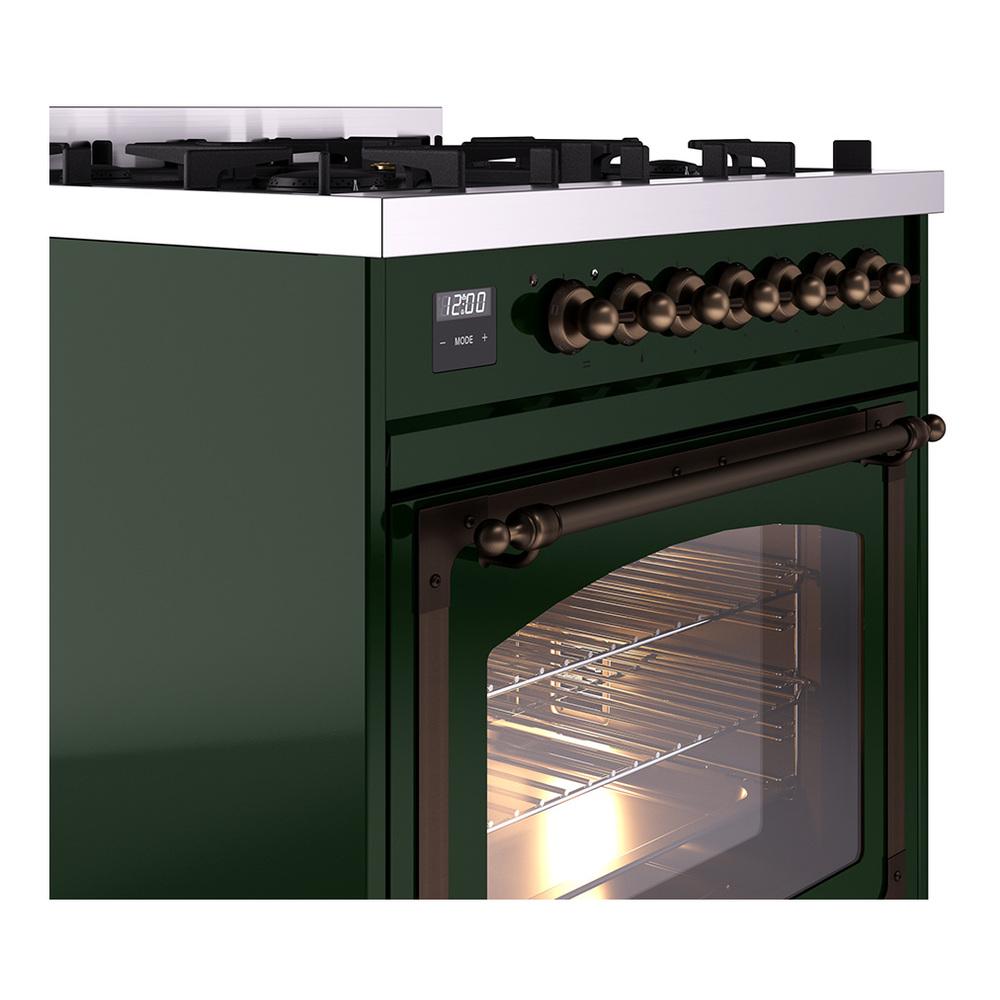 ILVE UN30NMPEGB Nostalgie II Noblesse 30 inch Dual Fuel Range (Natural Gas, Triple Glass Door, Emerald Green, Burnished)