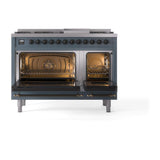 ILVE UN48FNMPBGB Nostalgie II Noblesse 48 inch Dual Fuel Range (8 Sealed Burners + Griddle, Natural Gas, Triple Glass Door, Blue Grey, Burnished)