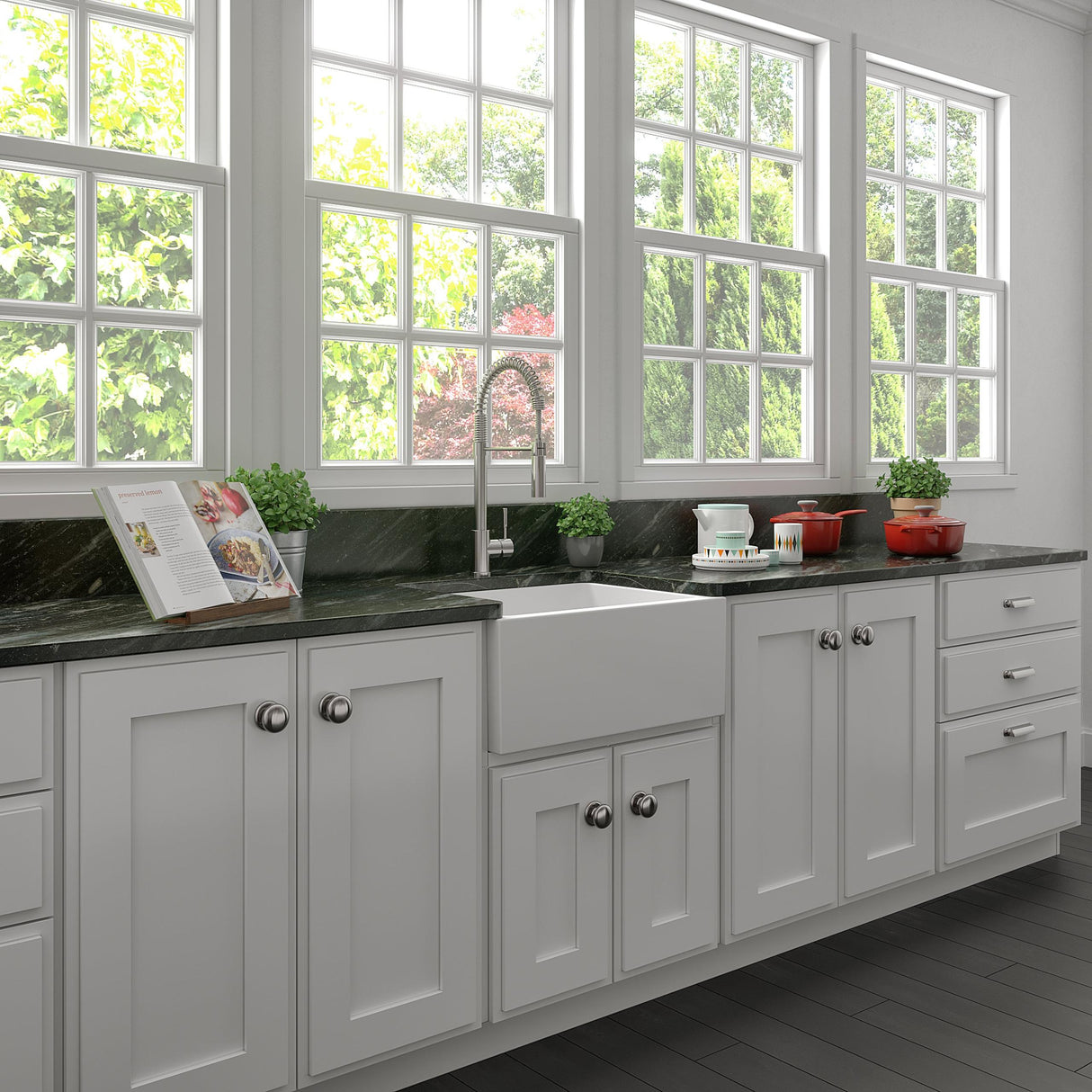 ZLINE 24 in. Venice Farmhouse Apron Front Reversible Single Bowl Fireclay Kitchen Sink with Bottom Grid in White Matte (FRC5120-WM-24)