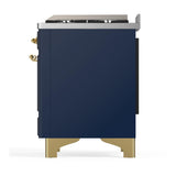 ILVE UM48FQNR3MBGLP Majestic III 48 inch Dual Fuel Range with 8 Burners and Griddle, Dual Function Burner up to 25,000 BTU (Liquid Propane, Solid Door, Midnight Blue, Brass)