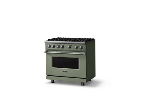 36"W. Sealed Burner Gas Range (Burner: 6b, Finish: Eucalyptus, Trim: Polished Chrome, Fuel: Natural Gas)