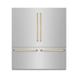ZLINE Autograph Edition 72 in. 39.6 cu. ft. French Door Built-In Bottom Freezer Refrigerator with Water Dispensers and Ice Makers in Stainless Steel with Graphite Gray Interior and Polished Gold Accents (GRBITZ-304-72G)