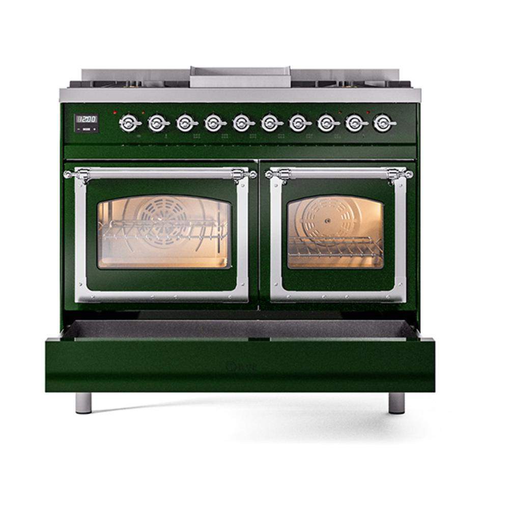 ILVE UND40FNMPEGCLP Nostalgie II Noblesse 40 inch Dual Fuel Range (Liquid Propane, Triple Glass Door, Emerald Green, Chrome)