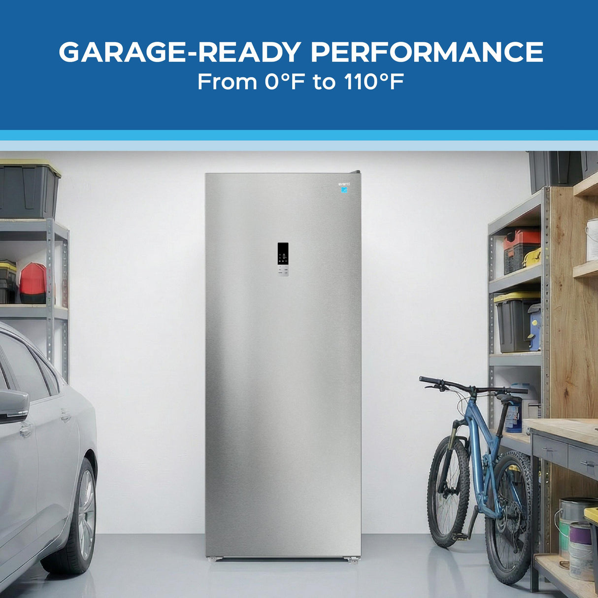 Avanti MaxxSpace Insulation™ Technology Garage-Ready Frost-Free Convertible Upright Freezer, 23 cu. ft., ENERGY STAR, Stainless Steel Look (AV230VFLJM0SS)