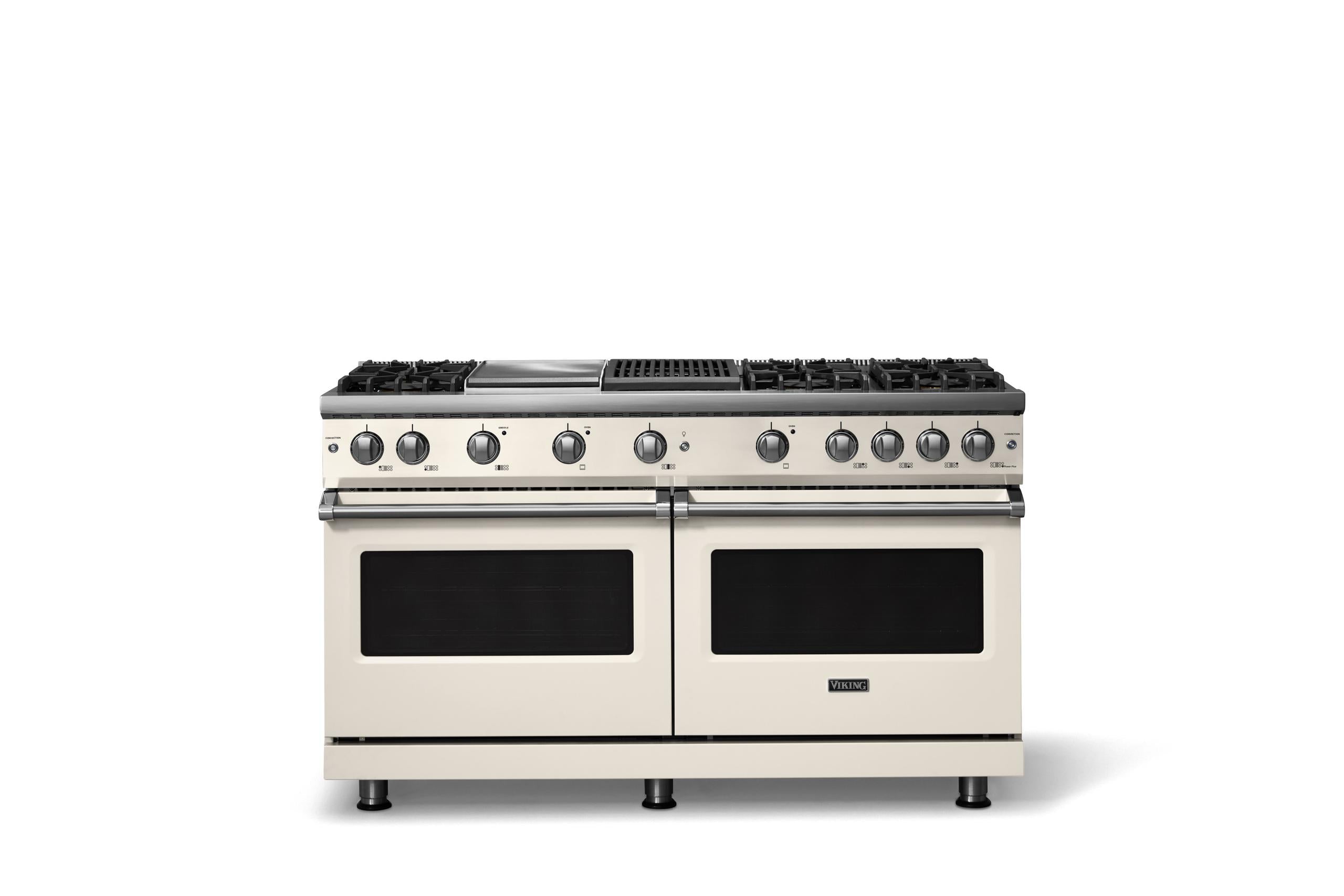 60"W. Sealed Burner Gas Range (Finish: Pure White, Trim: Polished Chrome, Fuel: Natural Gas)