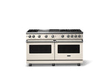 60"W. Sealed Burner Gas Range (Finish: Pure White, Trim: Polished Chrome, Fuel: Propane)