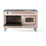 ILVE UN60FNMPAWPLP Nostalgie II Noblesse 60 inch Dual Fuel Range (9 Sealed Burners + Griddle, Liquid Propane, Triple Glass Door, Antique White, Copper)