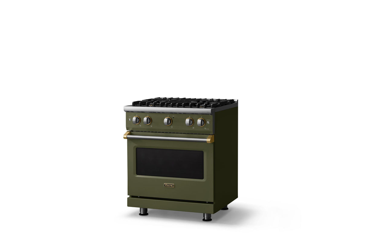 30"W. Sealed Burner Gas Range (Finish: Martini, Trim: Brushed Brass, Fuel: Natural Gas)