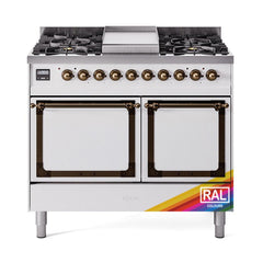 ILVE UND40FQNMPRABLP Nostalgie II Noblesse 40 inch Dual Fuel Range (Liquid Propane, Solid Door, RAL, Burnished)