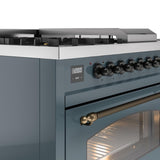 Nostalgie II 48 Inch Dual Fuel Liquid Propane Freestanding Range in Blue Grey with Bronze Trim