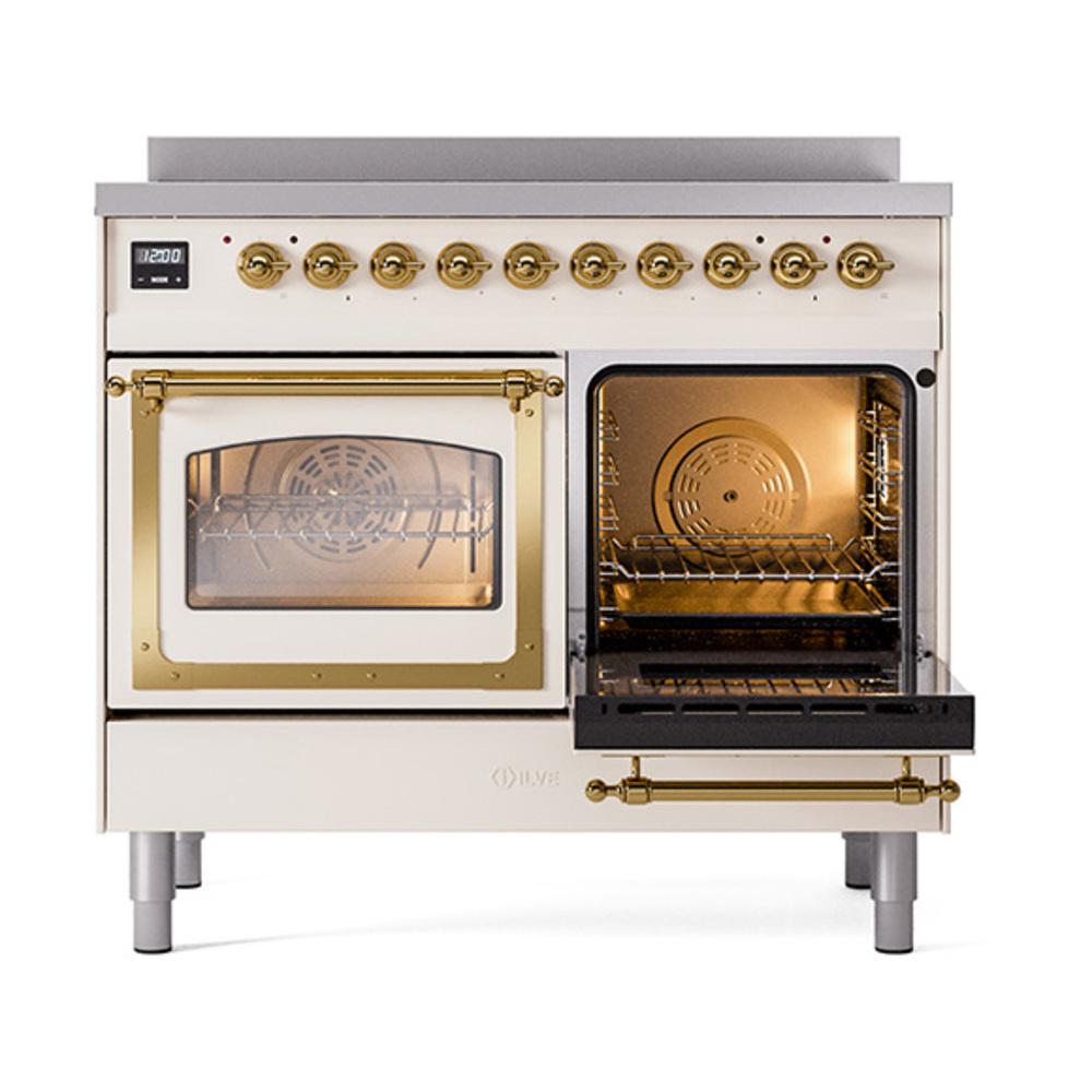 ILVE UNDI406NMPAWG Nostalgie II Noblesse 40 inch Induction Range (Triple Glass Door, Antique White, Brass)