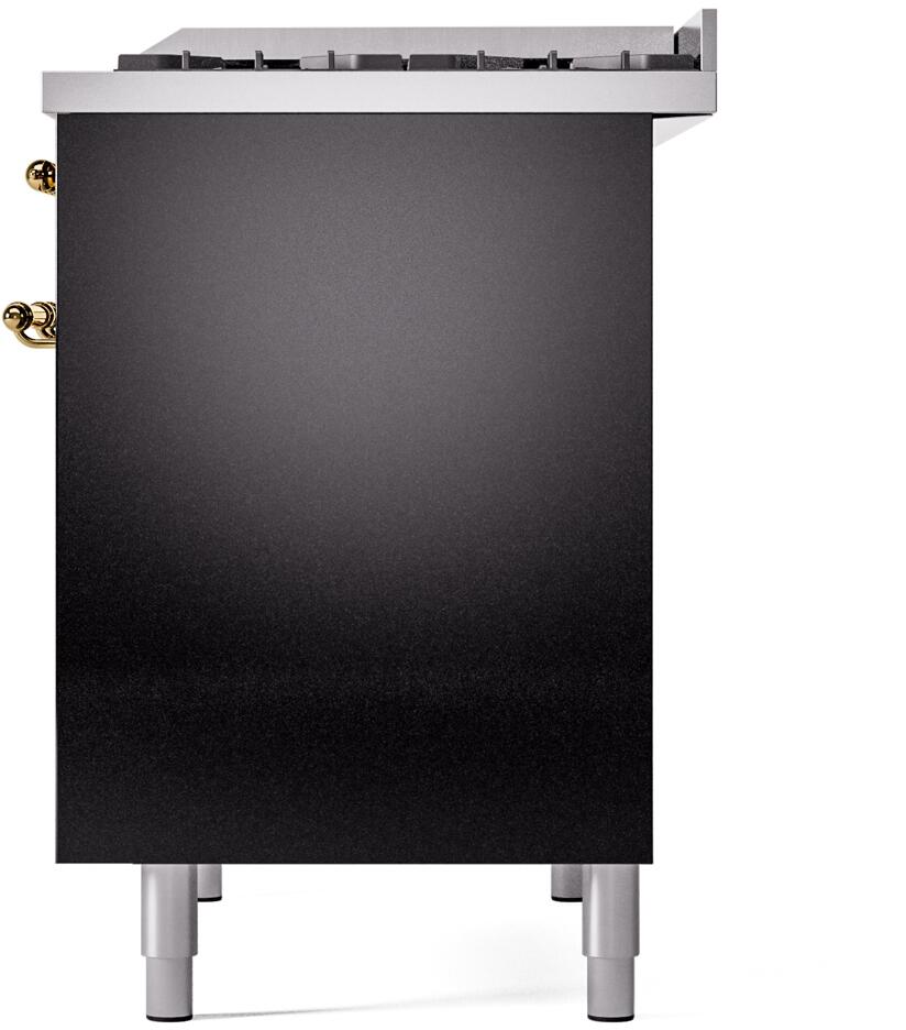 Nostalgie II 40 Inch Dual Fuel Natural Gas Freestanding Range in Glossy Black with Brass Trim