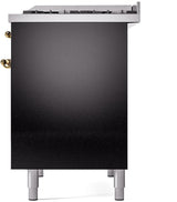 Nostalgie II 40 Inch Dual Fuel Natural Gas Freestanding Range in Glossy Black with Brass Trim