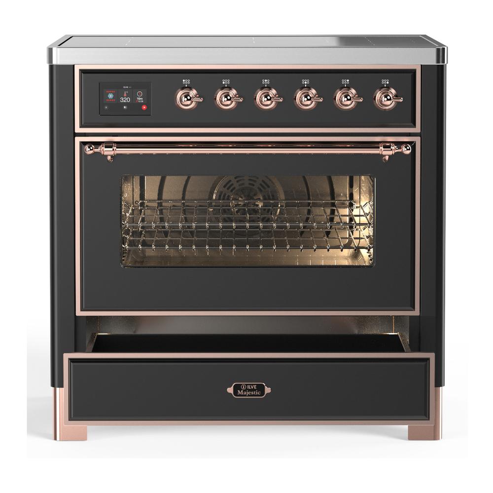 ILVE UMIB36NR3MGP Majestic III 36 inch Induction Range with 6 Elements, 3.5 cu. ft. Total Oven Capacity (Triple Glass Door, Graphite Matte, Copper)