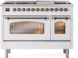 Nostalgie II 48 Inch Dual Fuel Natural Gas Freestanding Range in White with Bronze Trim