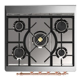 ILVE UM30NR3MGP Majestic III 30 inch Dual Fuel Range with 5 Black Brass Burners, Dual Function Burner up to 25,000 BTU (Natural Gas, Triple Glass Door, Graphite Matte, Copper)