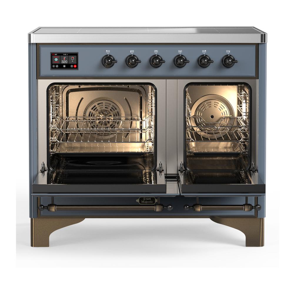 ILVE UMDIB40QNR3BGB Majestic III 40 inch Induction Range with 6 Elements, 3.82 cu. ft. Total Oven Capacity (Solid Door, Blue Grey, Burnished)